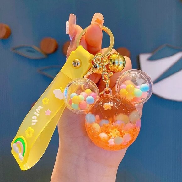 Orange Cute Kawaii Keychains Magical Mouse Ears Liquid Keychain NEW - Picture 1 of 1